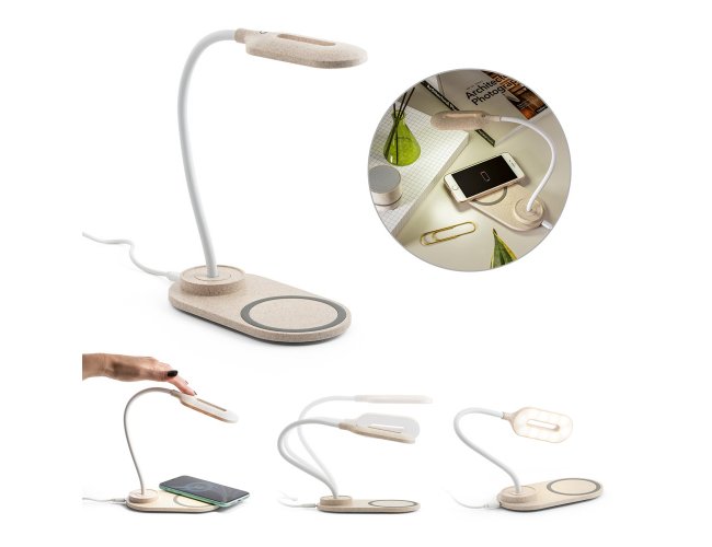 Luminria de mesa com carregador wireless super-rpido (15W) em ABS e fibra de palha de trigo
